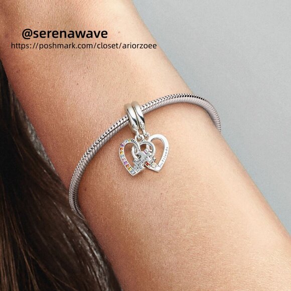 Pandora Puzzle Piece Hearts Splittable Friendship Dangle Charm - Picture 5 of 6